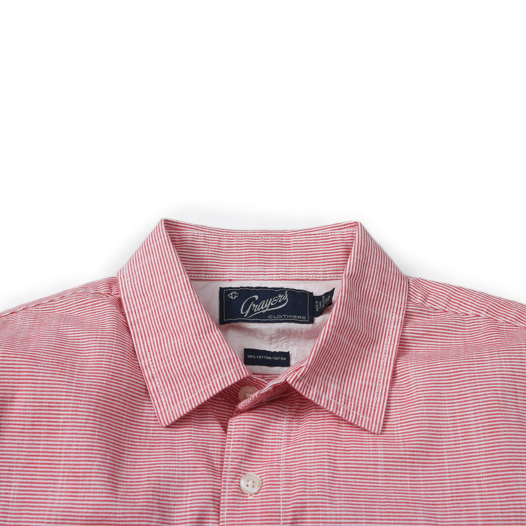 Stewart Microstripe Summer Chambray Shirt- Red Cream Stripe SLIM FIT Stewart Microstripe Summer Chambray Shirt- Red Cream Stripe SLIM FIT