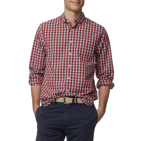 Clifton Red and Navy Slub Poplin Shirt